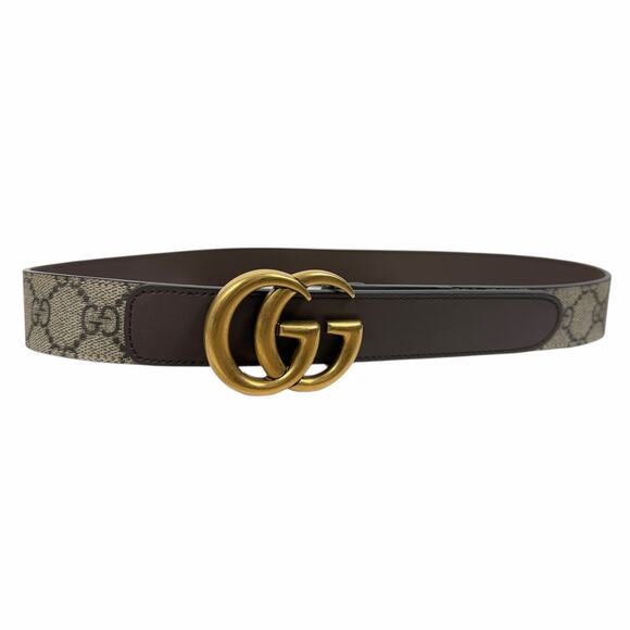 Gucci Canvas Monogram GG Buckle Supreme Leather Belt Brown Size 85cm/34\